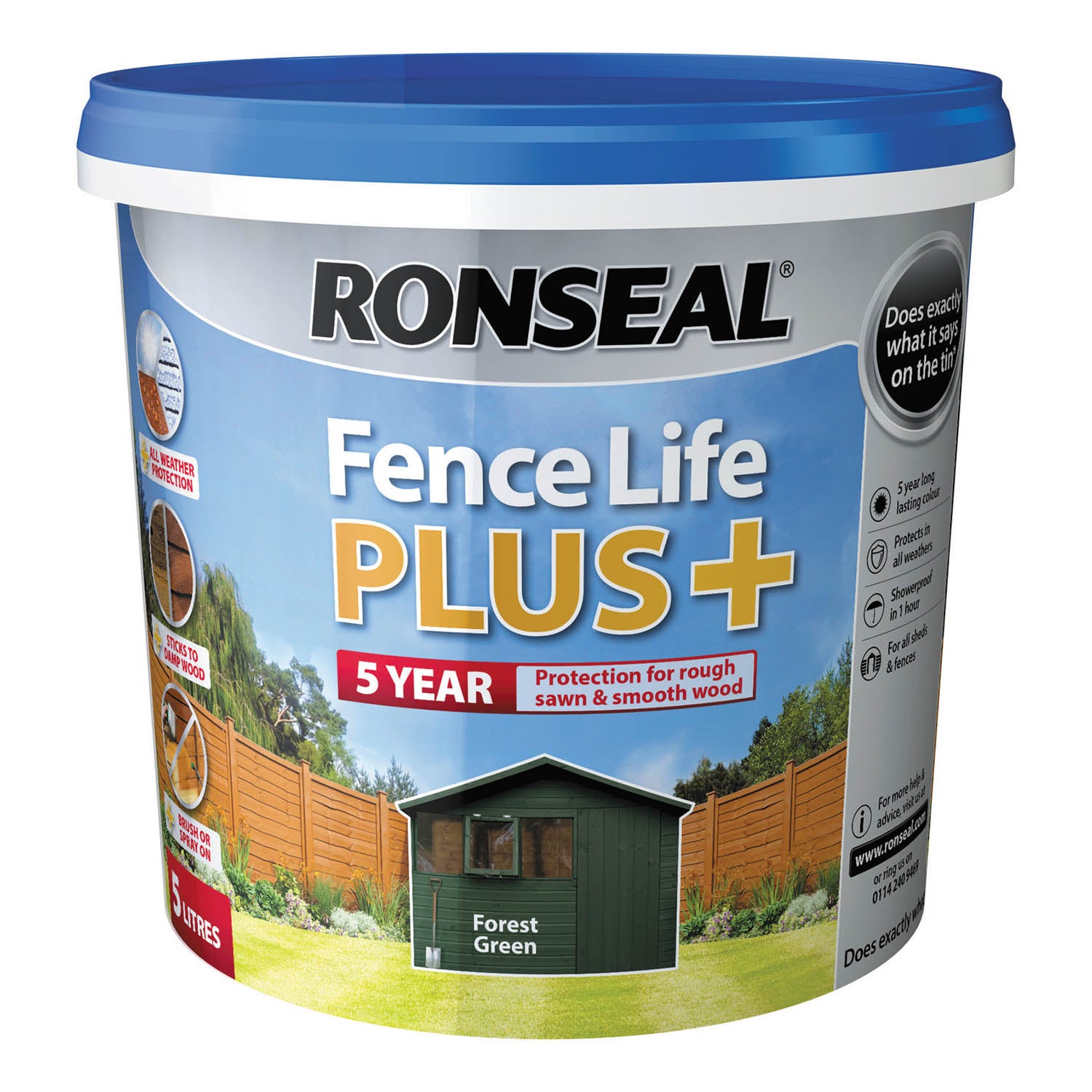 Ronseal Fence Life Plus Shed & Fence Paint - 5L Forest Green