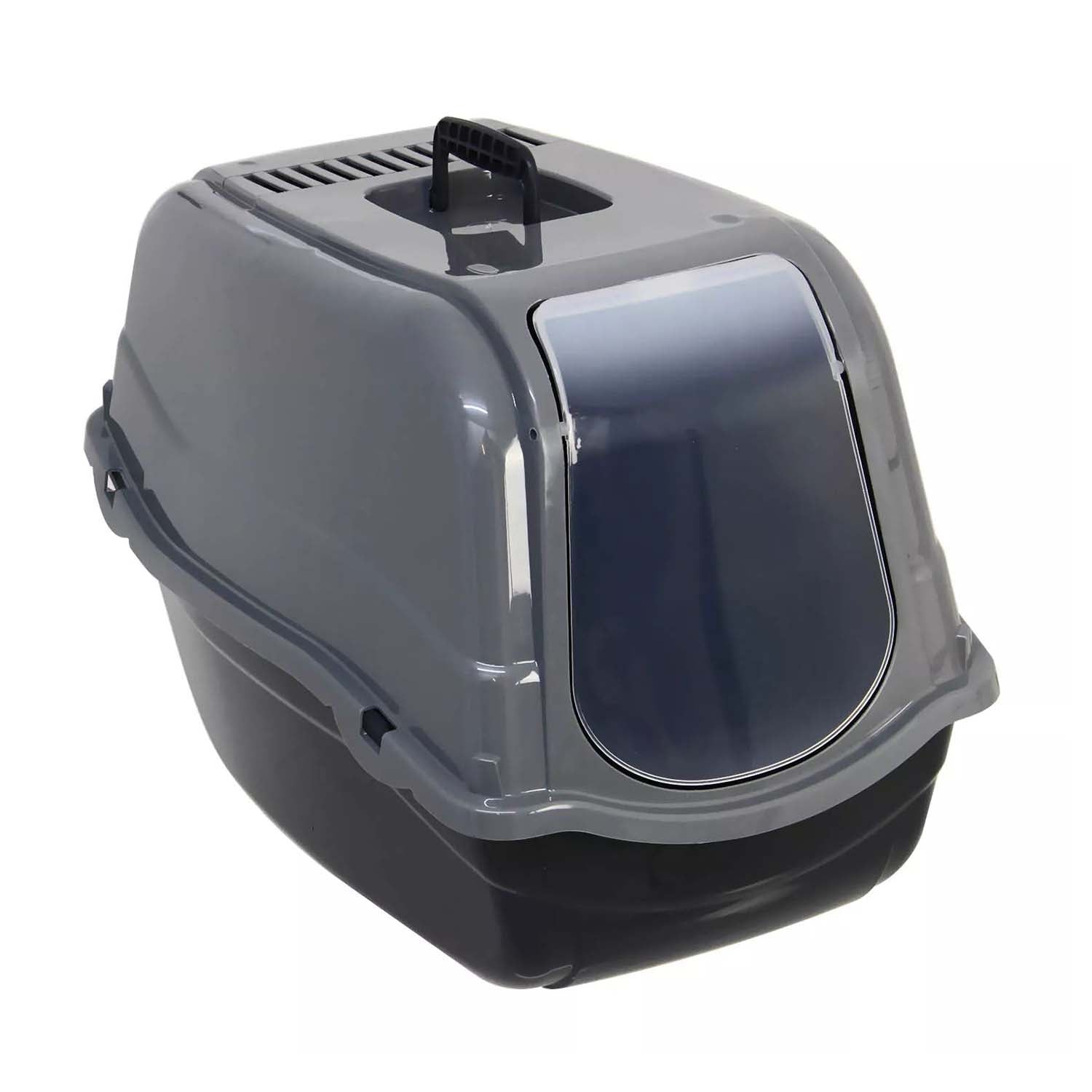 Grey Plastic Hooded Travel Cat Litter Box