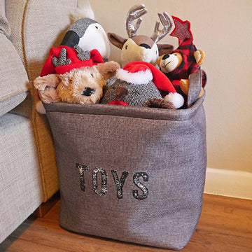 Grey Canvas Collapsible Pet Toy Basket