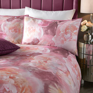 Rose Bloom 100% Cotton Duvet Cover Set, Super King, Pink