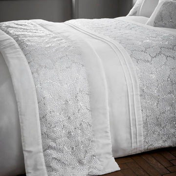 Embellished Shimmer Sequins Quilted Bed Runner, White
