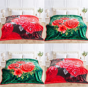 2 PLY Heavy Weight Royal Roses 7KG Throw, 200x240cm - Red, Black & Green