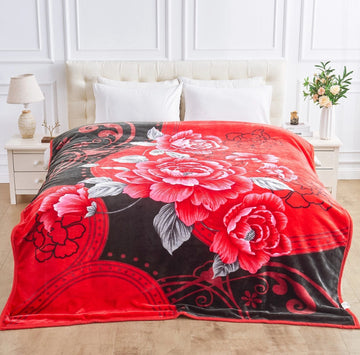 2 PLY Heavy Weight Royal Roses 7KG Throw, 200x240cm - Red, Black & Green