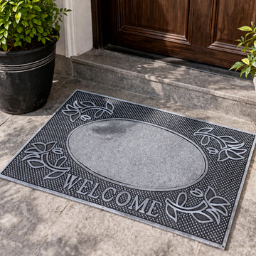 75x45cm Silver Welcome Design Classic Rubber Door Mat
