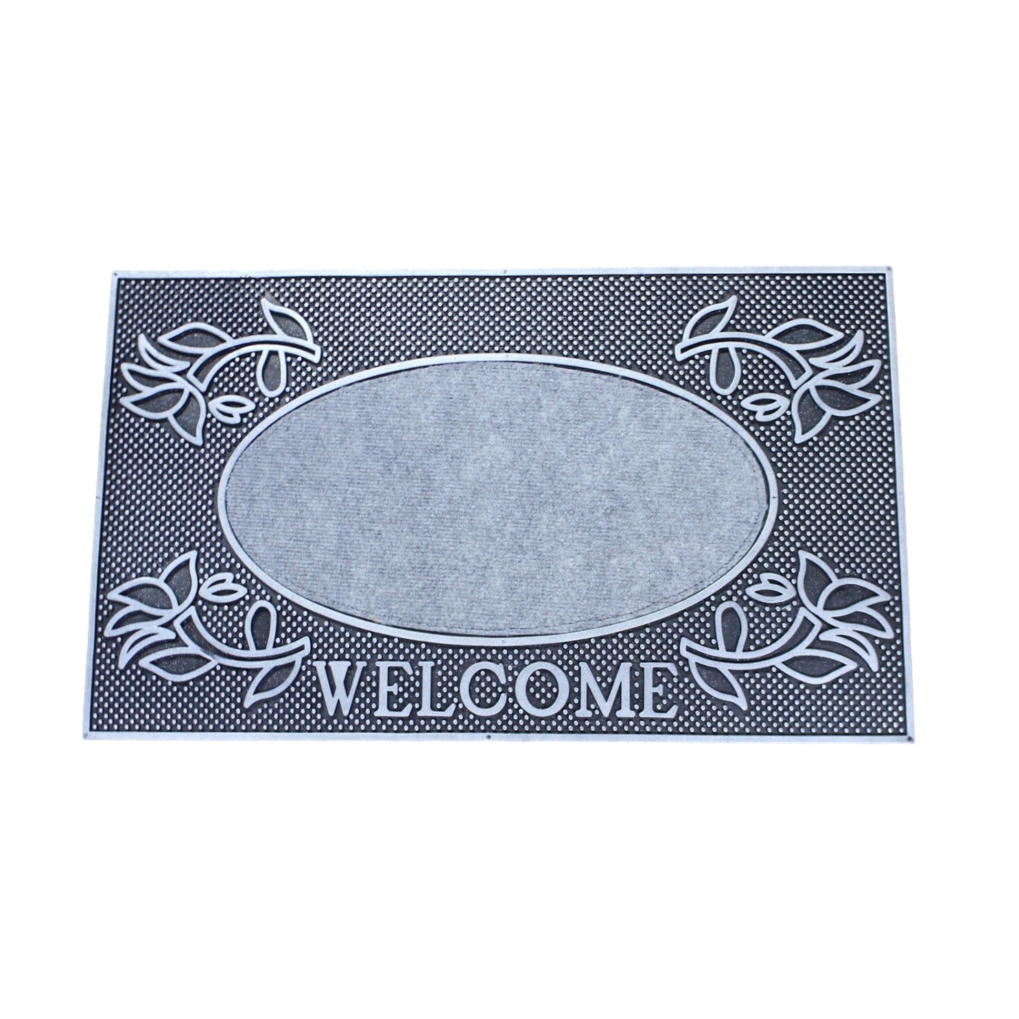 75x45cm Silver Welcome Design Classic Rubber Door Mat