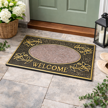 75x45cm Gold Welcome Design Classic Rubber Door Mat