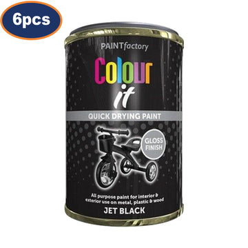 6Pcs 300ml Colour It Black Gloss Finish Quick Drying Paint