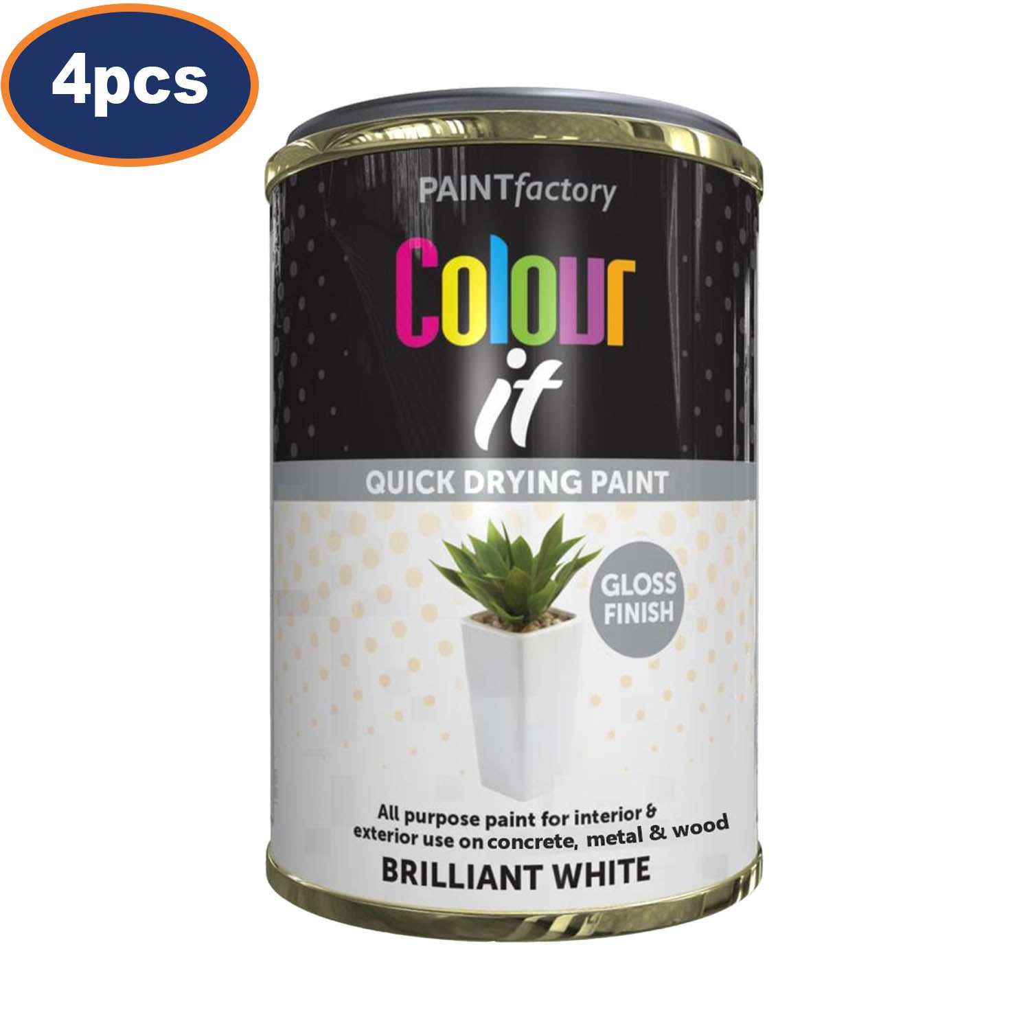 4Pcs 300ml Colour It White Gloss Finish Quick Drying Paint
