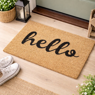 60x40cm Coir Door Mat Hello Cursive Text