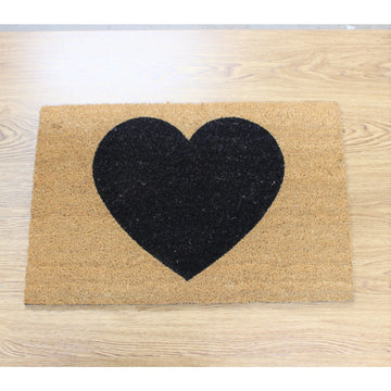 60x40cm Coir Door Mat Black Heart Design