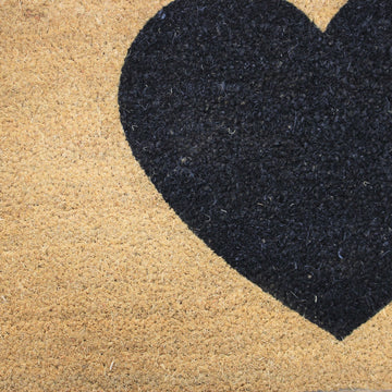 60x40cm Coir Door Mat Black Heart Design