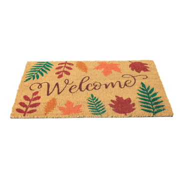 Coir Door Mat Welcome Autumn 60x40cm Non Slip Entrance Mat with Leaf Pattern