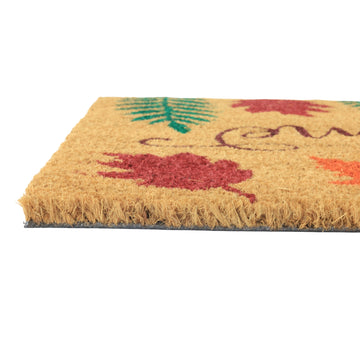 Coir Door Mat Welcome Autumn 60x40cm Non Slip Entrance Mat with Leaf Pattern