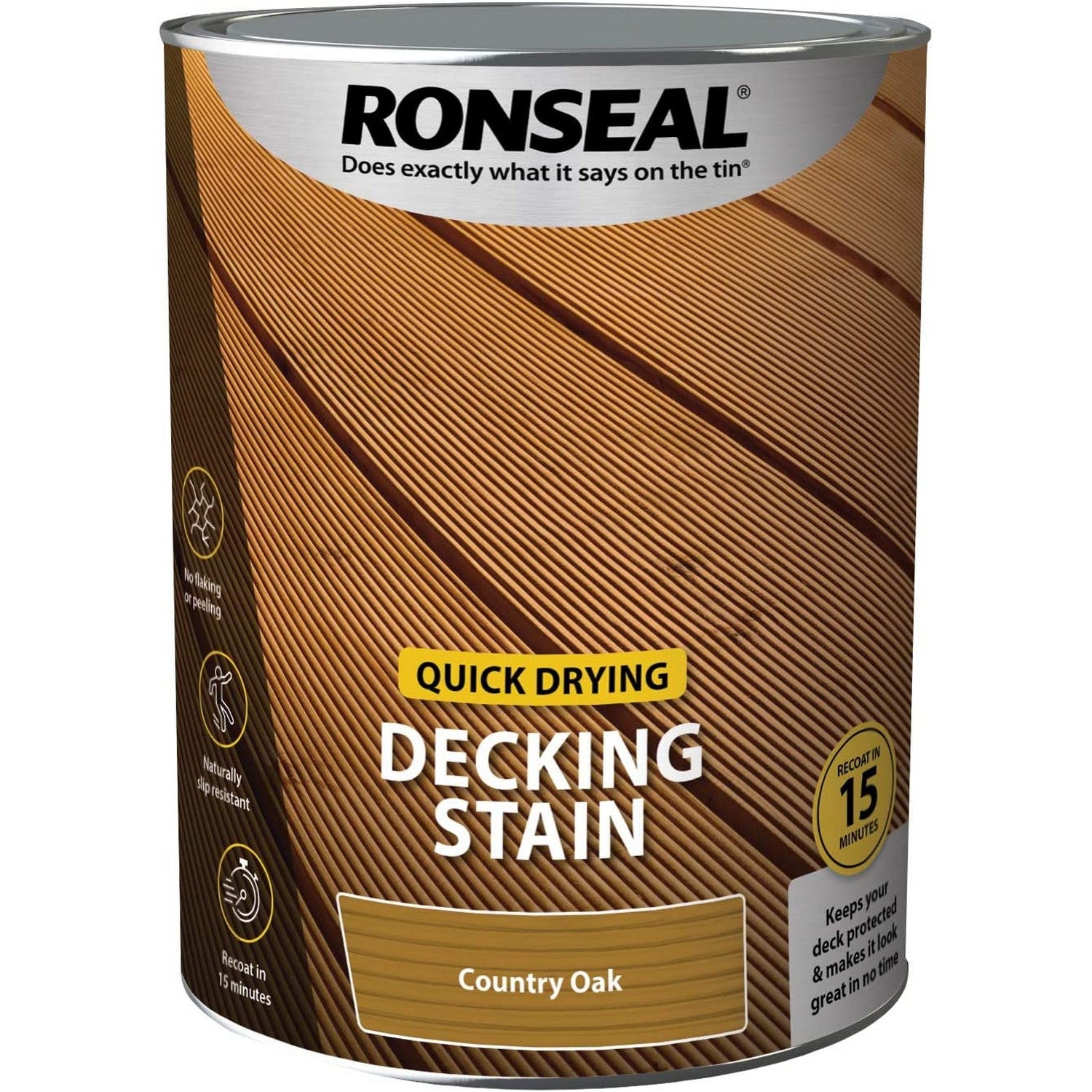 Ronseal Matt Exterior Wood Decking Stain - 5L Country Oak