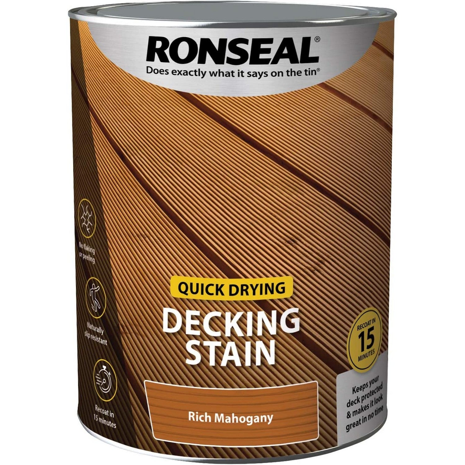 Ronseal Matt Exterior Wood Decking Stain - 5L Rich Mahogany