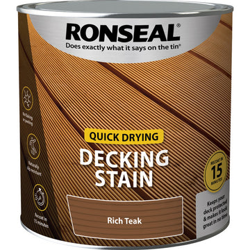 Ronseal Matt Exterior Wood Decking Stain - 2.5L Rich Teak