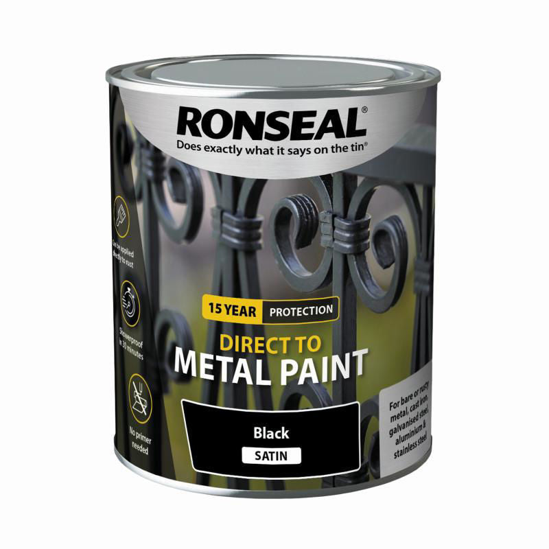Direct to Metal Satin Showerproof Paint - 750ml Black