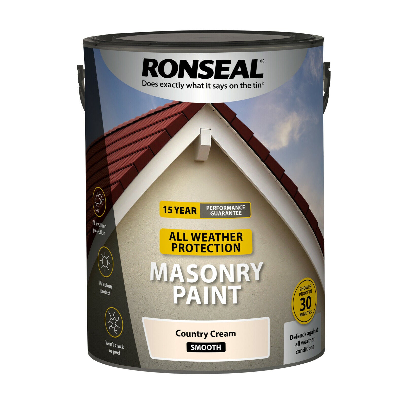 Ronseal Masonry All Weather Exterior Paint - 5L Country Cream