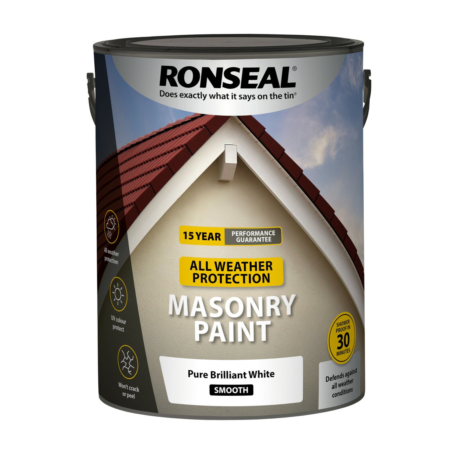 Ronseal Masonry All Weather Paint - 5L Pure Brilliant White