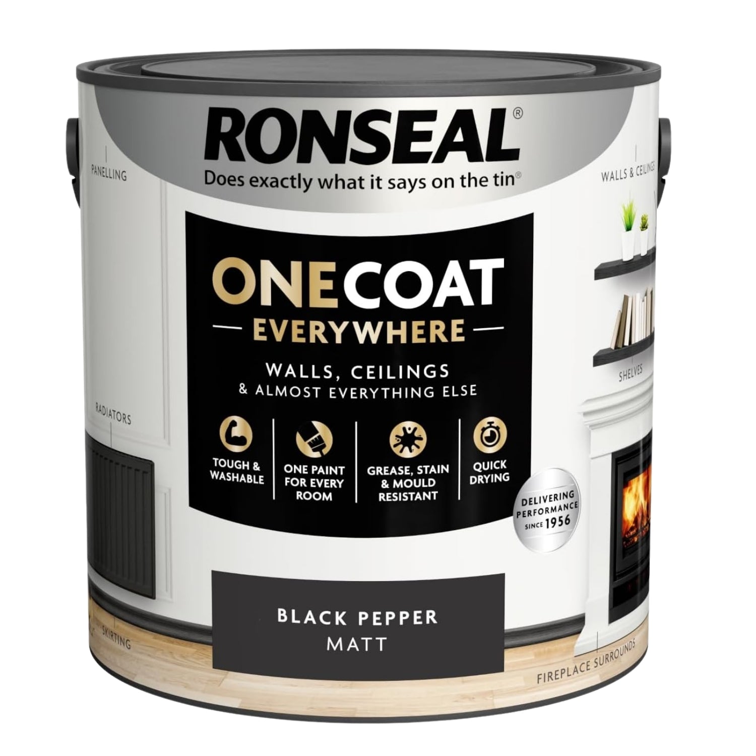 Ronseal One Coat 2.5L Black Pepper Matt Quick Dry Paint