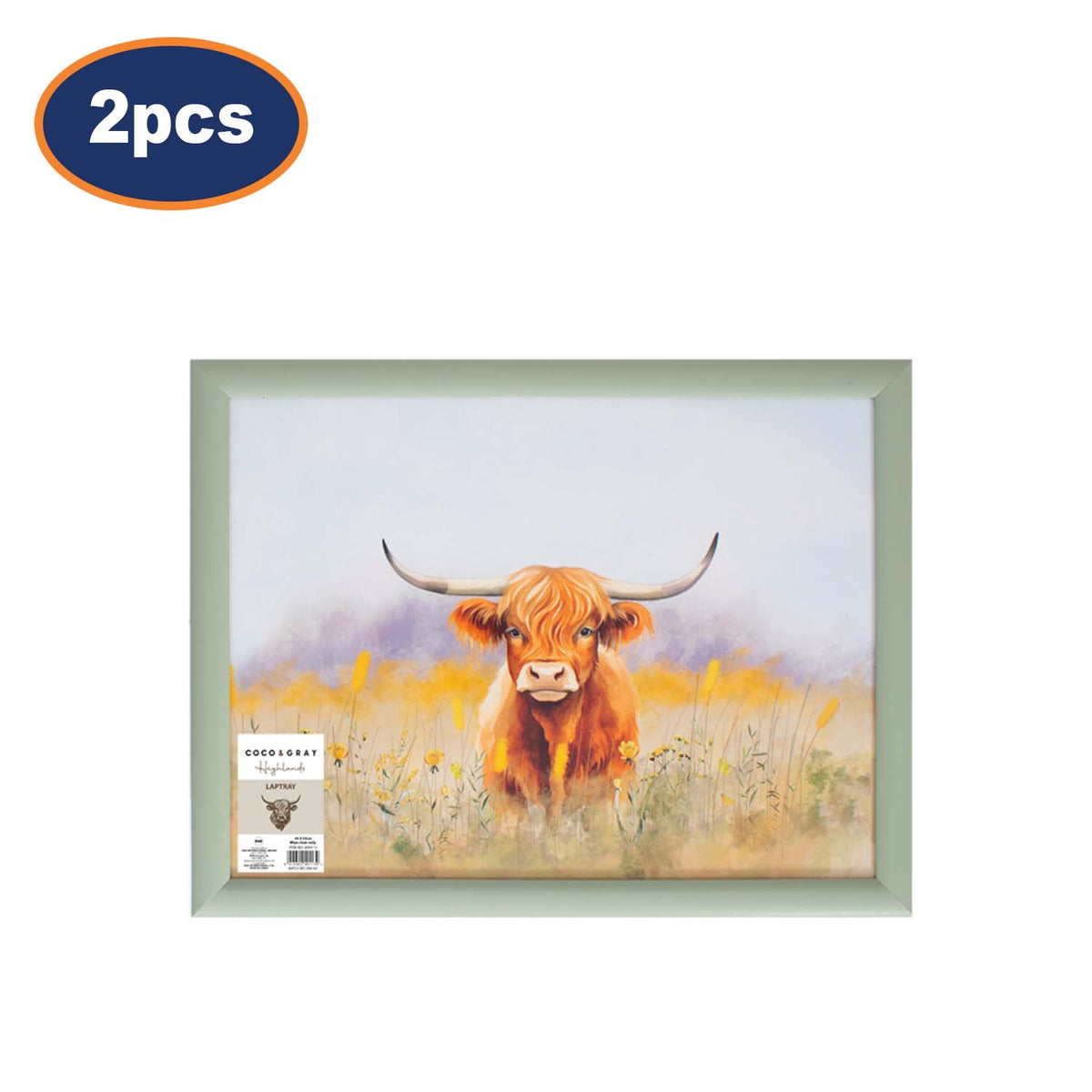 2Pcs 44cm Highland Cow Beanbag Cushion Lap Tray by Coco & Gray