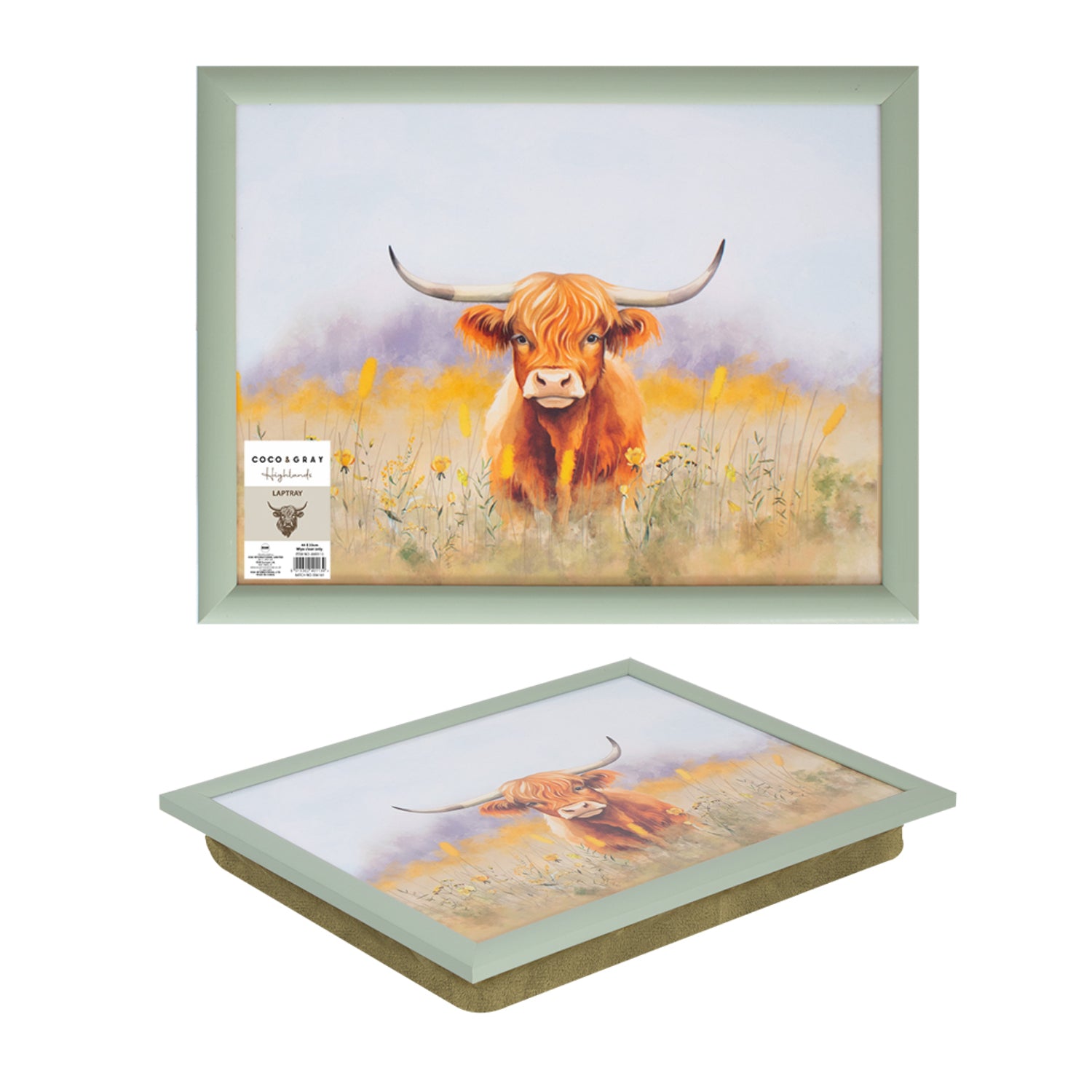 44cm Highland Cow Beanbag Cushion Lap Tray by Coco & Gray