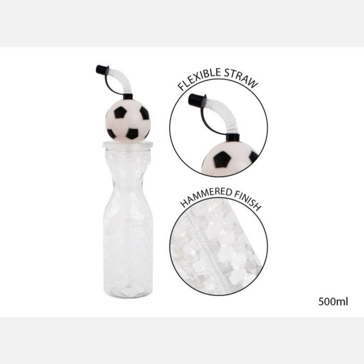 500ml Flexi Straw 3D Lid Football Drinking Bottle