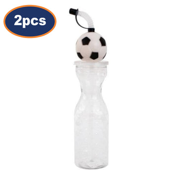 2Pcs 500ml Flexi Straw 3D Lid Football Drinking Bottle