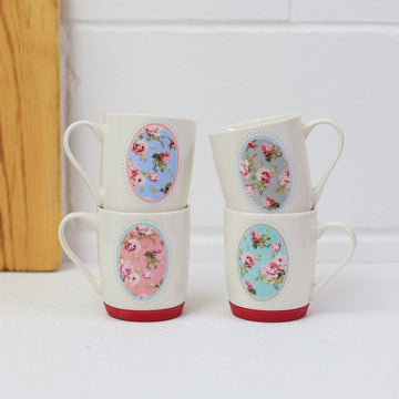 4Pcs 320ml Assorted Floral Design Porcelain Mugs Coffee