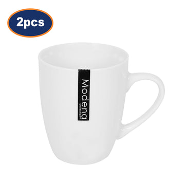 2Pcs White Porcelain Mug 296ml Coupe Design Coffee Tea Cup