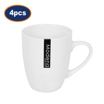 4Pcs White Porcelain Mug 296ml Coupe Design Coffee Tea Cup