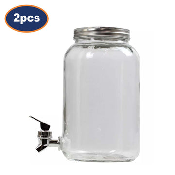 2Pcs 3L Clear Glass Beverage Jugs With Taps