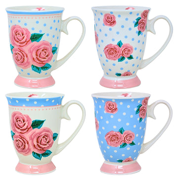 4pcs Porcelain Vintage Roses Afternoon Tea Cups