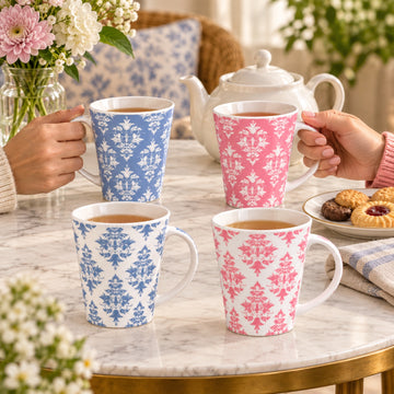 4pcs Assorted Design Porcelain Mugs