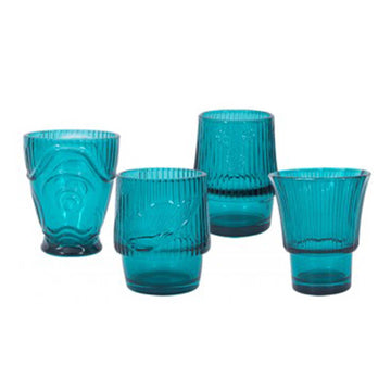 4pc Teal Glass Fish Shaped Stackable Tumbler Set