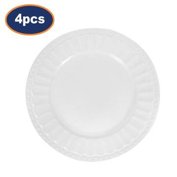 4Pcs 27cm White Fluted Rim Stoneware Round Dinner Plate