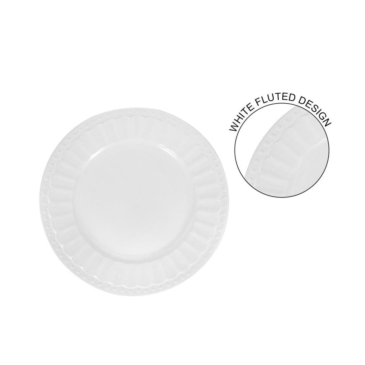 27cm White Fluted Rim Stoneware Round Dinner Plate