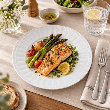 27cm White Fluted Rim Stoneware Round Dinner Plate