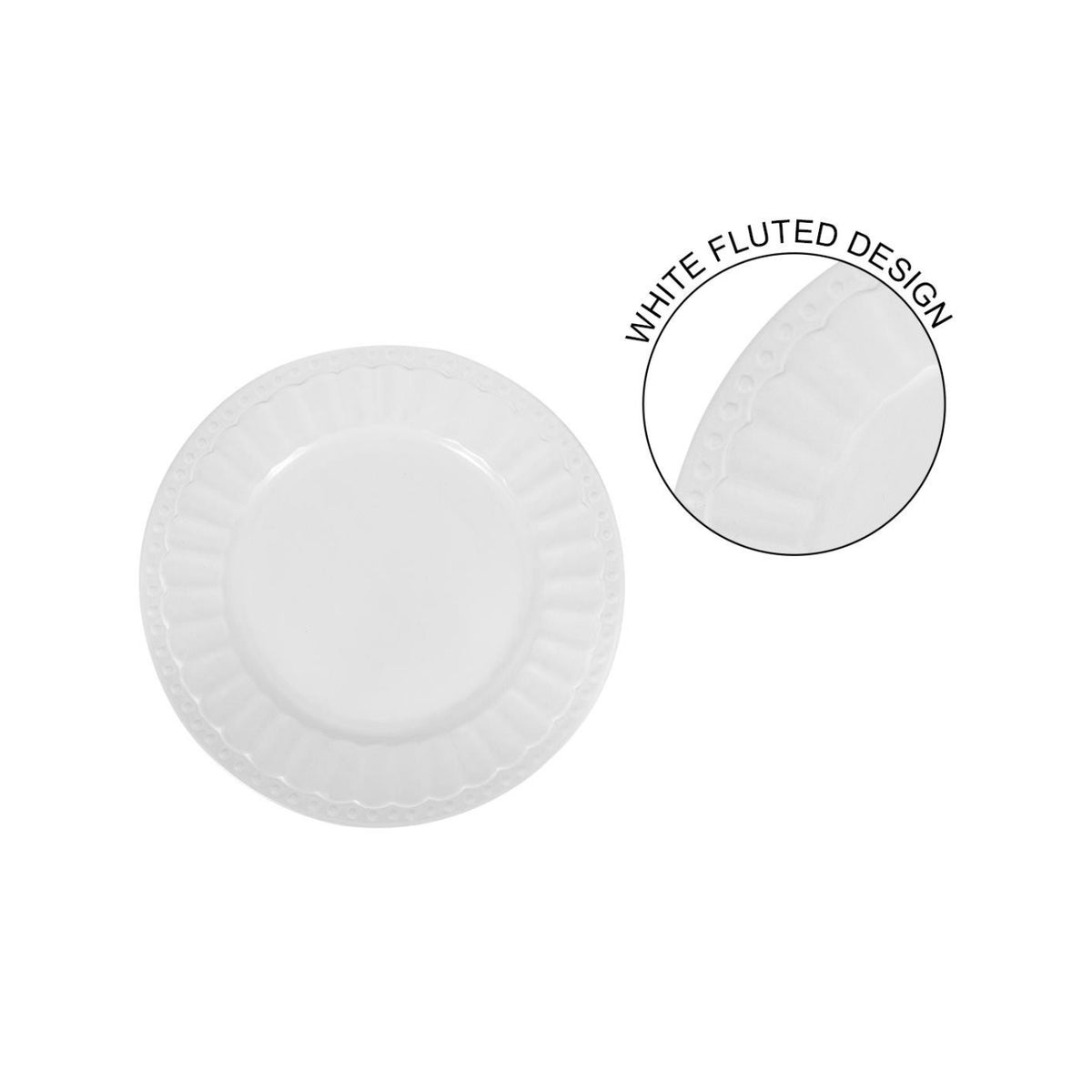 20cm White Fluted Rim Stoneware Round Side Plate