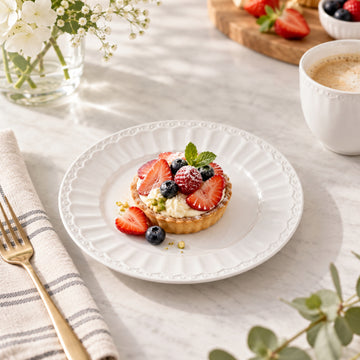 20cm White Fluted Rim Stoneware Round Side Plate
