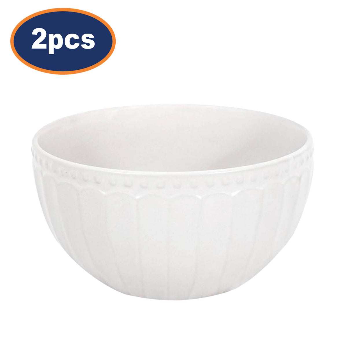 2Pcs 14cm White Fluted Stoneware Bowl