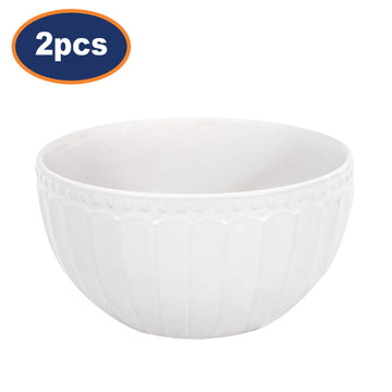 2Pcs 14cm White Fluted Stoneware Bowl