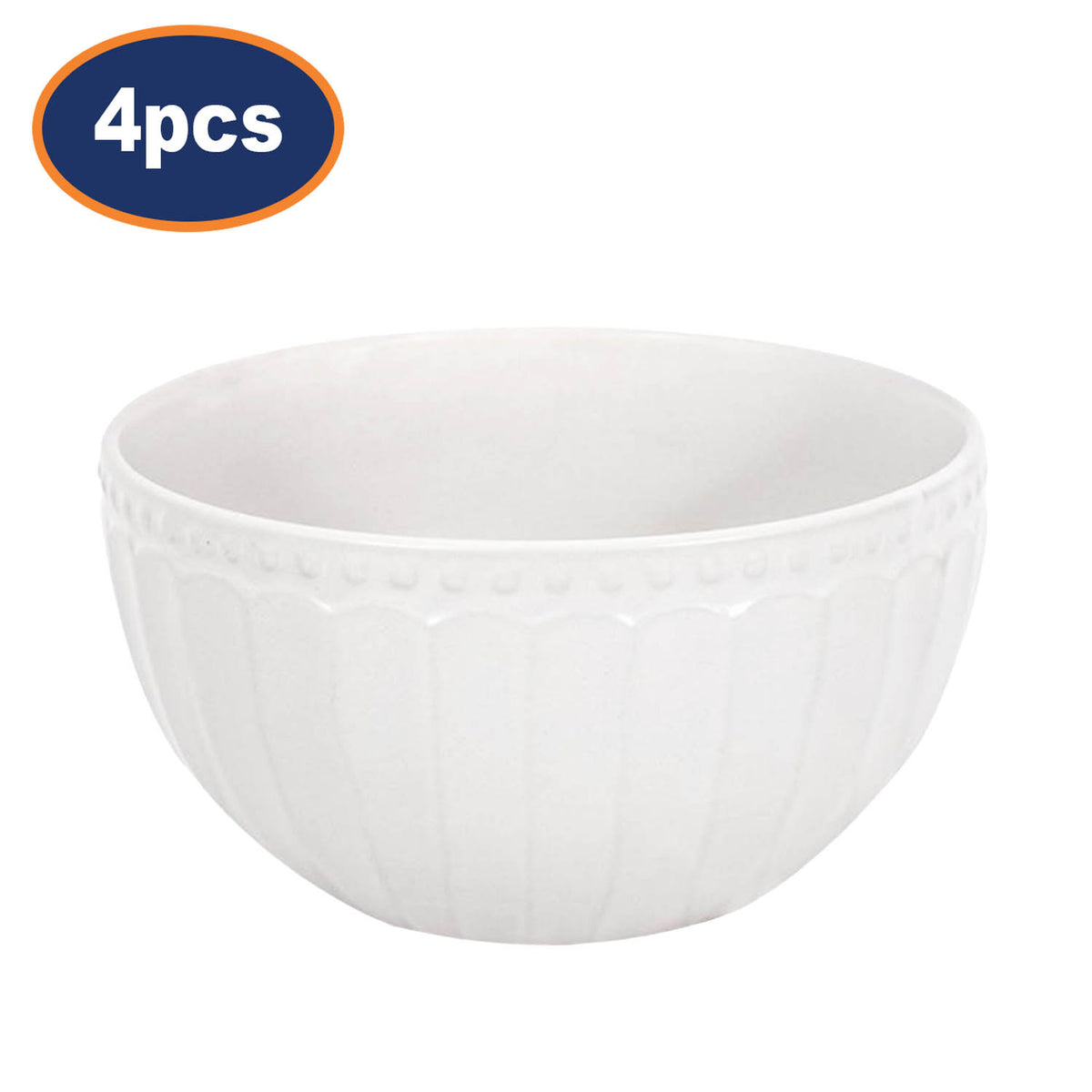 4Pcs 14cm White Fluted Stoneware Bowl
