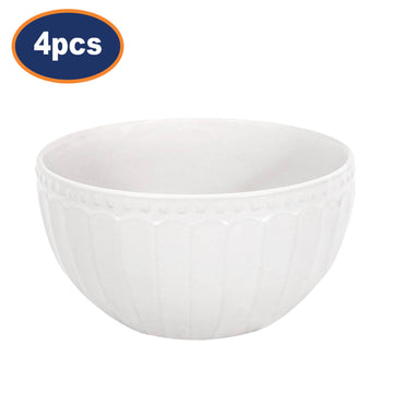 4Pcs 14cm White Fluted Stoneware Bowl