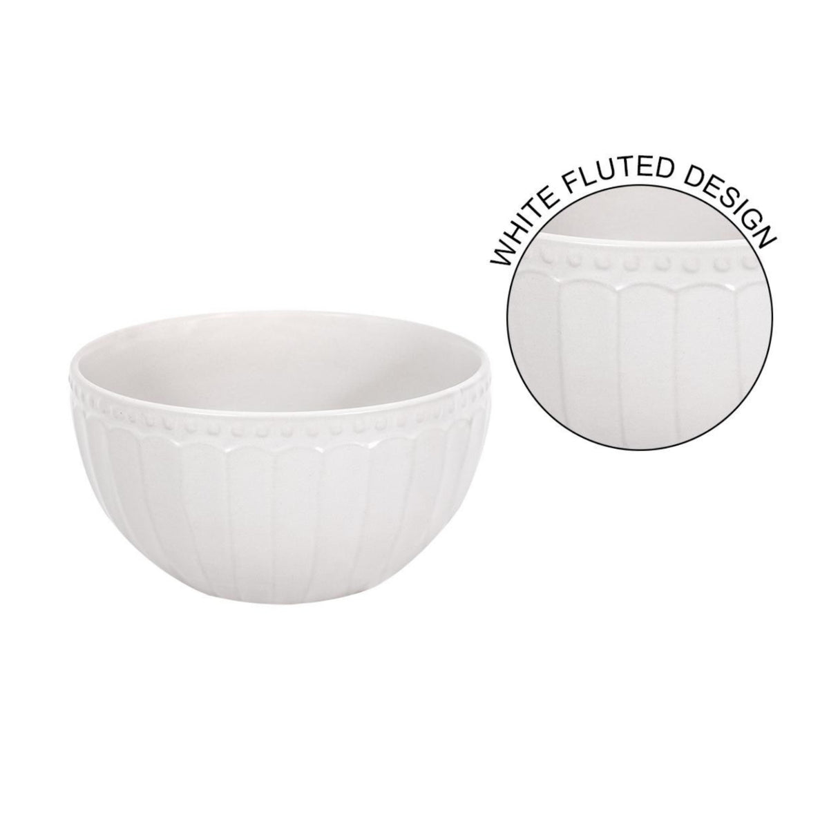 14cm White Fluted Stoneware Bowl