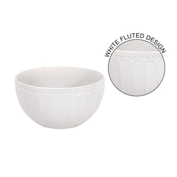 14cm White Fluted Stoneware Bowl
