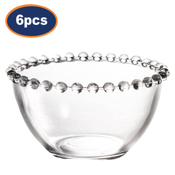 6Pcs 12cm Soda Lime Glass Bubble Rim Small Clear Bowl Set
