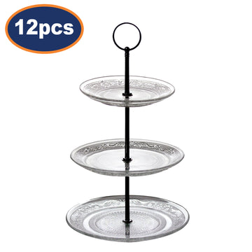 12Pcs 3 Tier Cake Stand - Glass