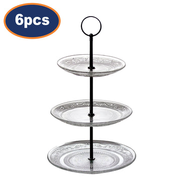 6Pcs 3 Tier Cake Stand - Glass