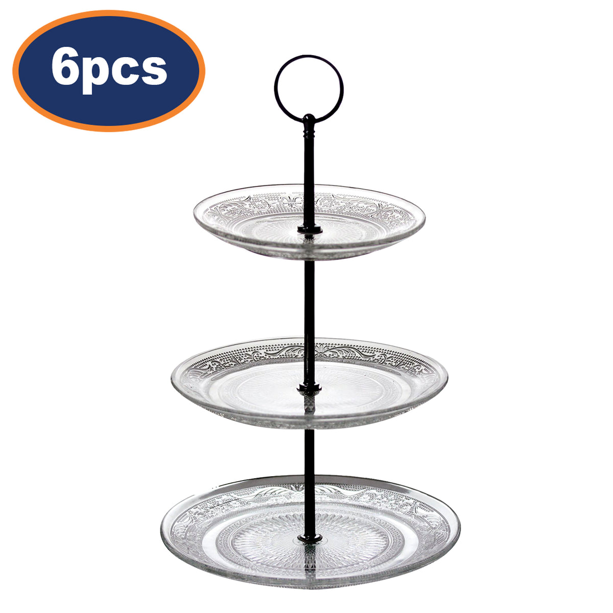 6Pcs 3 Tier Cake Stand - Glass